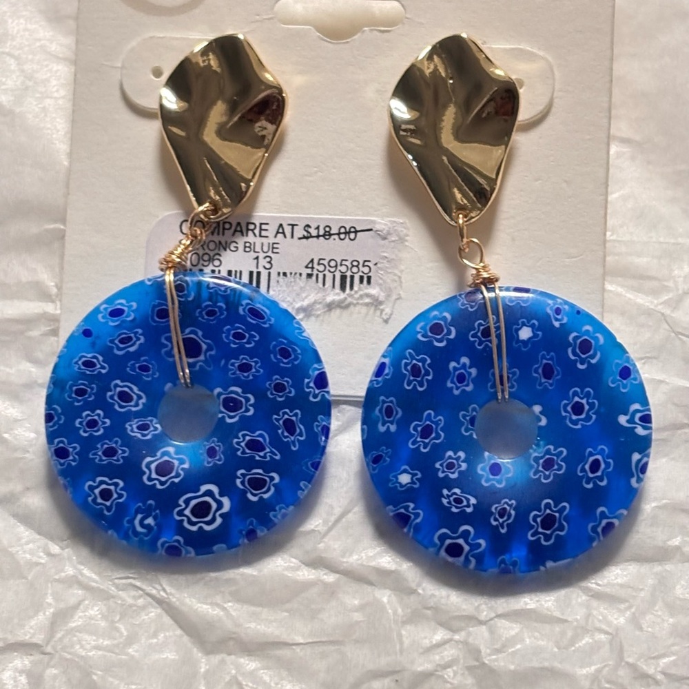 Cato Blue and Gold Floral Earrings